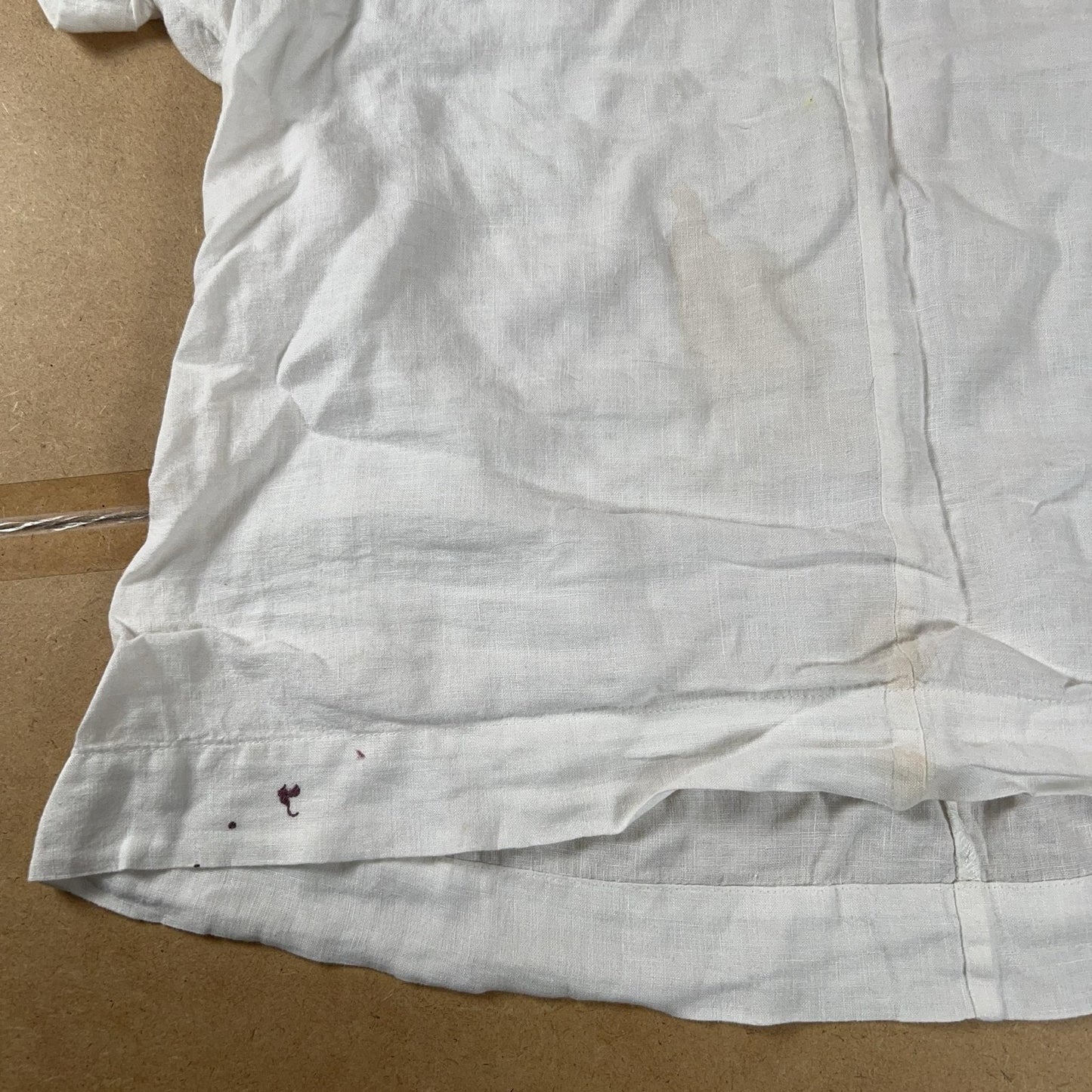 FLAX Tunic Womens L White Linen Cotton Spandex Round Neck Short Sleeve Pleated