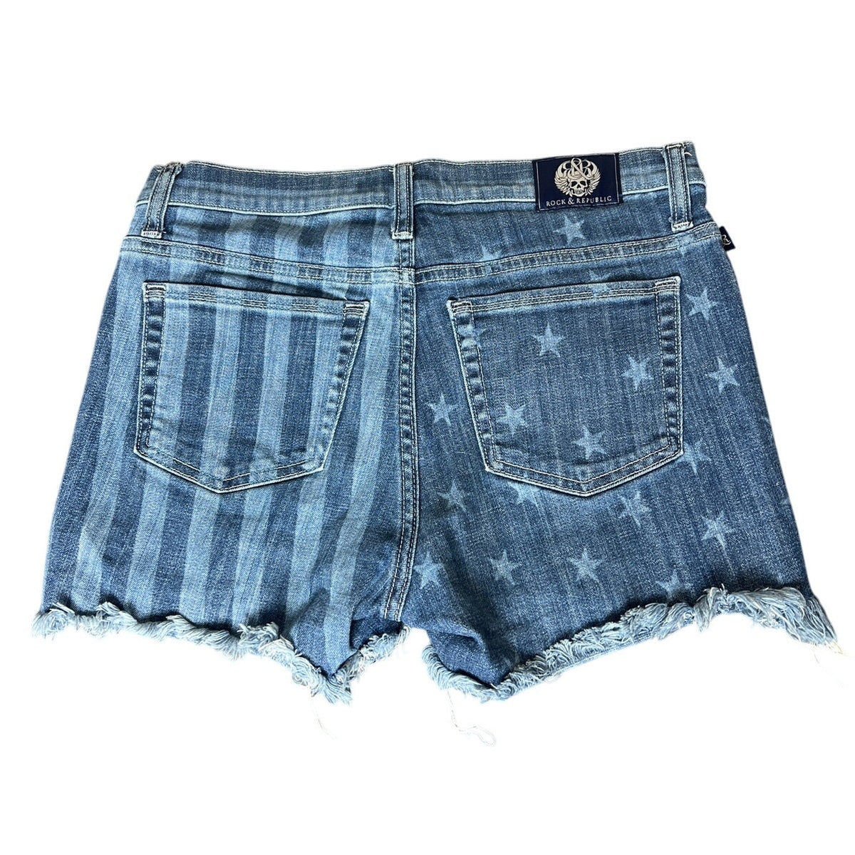 Rock & Republic Lolita Freedom Rock Stars Stripes Frayed Denim Jean Shorts