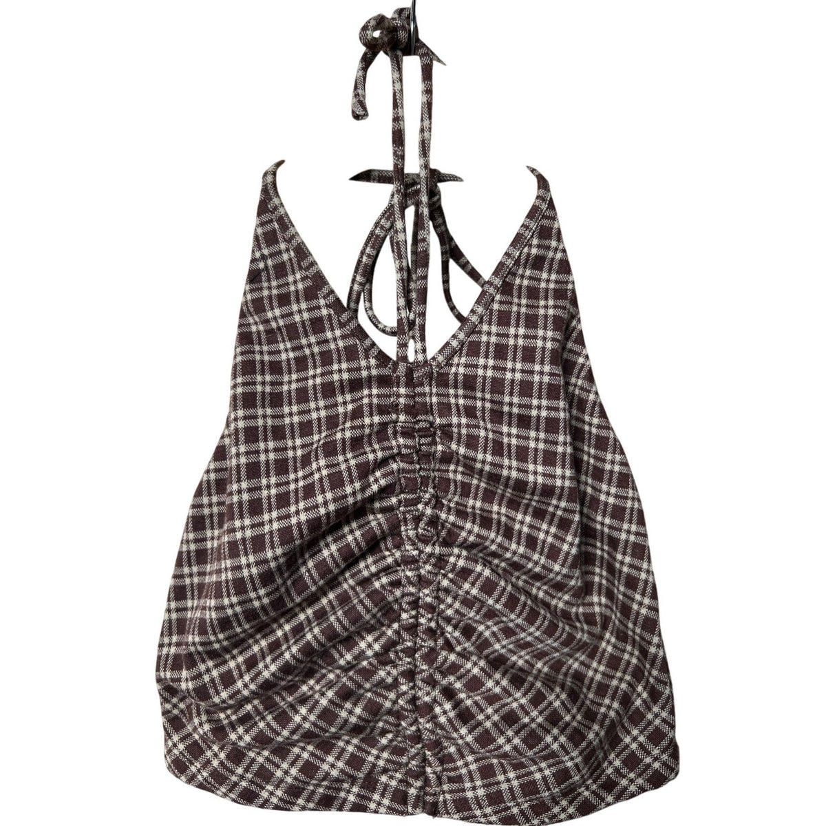 Princess Polly Size 6 Plaid Tie Top Brown