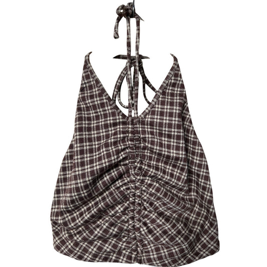 Princess Polly Size 6 Plaid Tie Top Brown