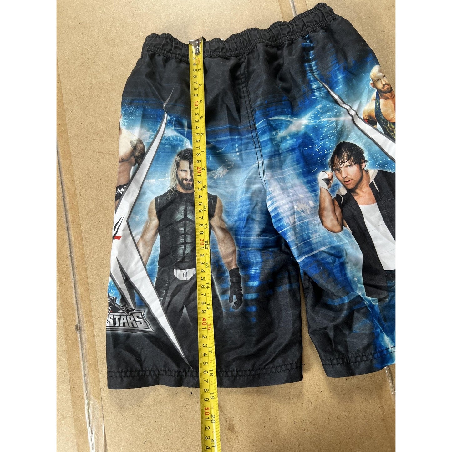 WWE Superstars Shorts Boys 6 Blue Wrestling Swim Trunks Elastic Waist Print