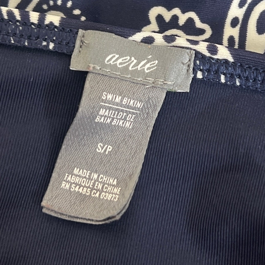 Aerie Swim Bikini High Waisted Paisley Navy Blue Bottoms Small