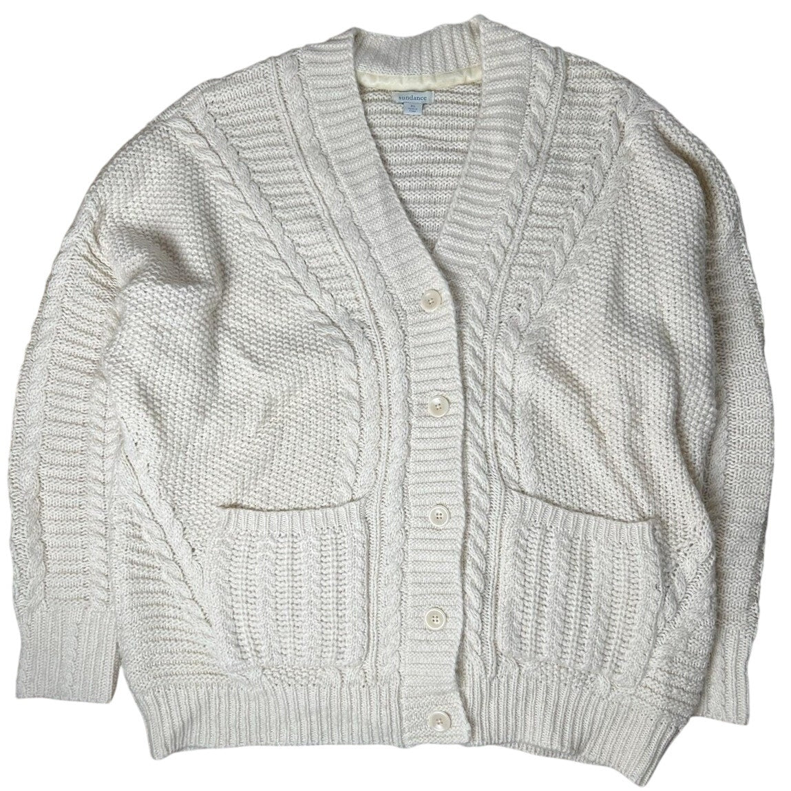 Sundance Cushion Womens Extra Large Beige Braided Cotton Blend Cardigan Sweater