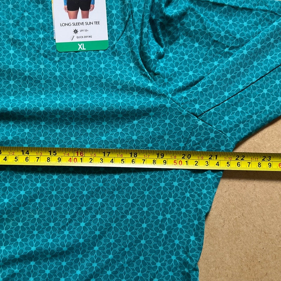 NWT Hang Ten Long Sleeve Sun Tee-Rash Guard-UPF 50+ Quick Dry Pocket Teal XL