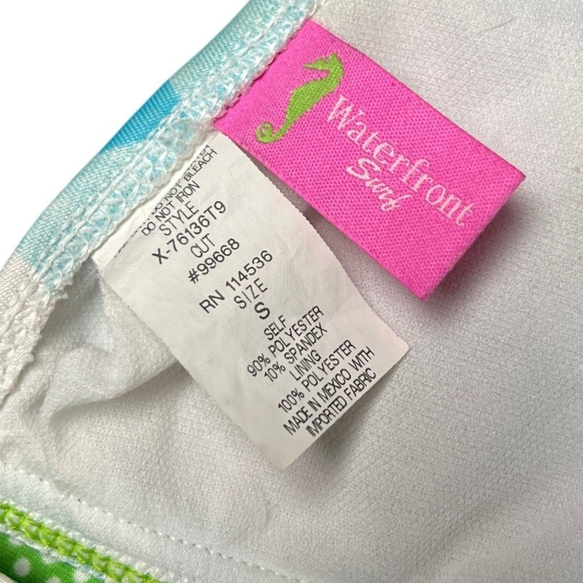 Waterfront Surf Blue Plaid and Green Bikini Top Women Size S