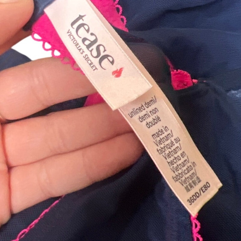 Victoria Secret Tease 36DD Pink & Blue Lace Bra Underwire