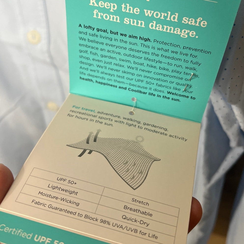 NWT Coolibar UPF 50+ Men Light Blue Long Sleeve Size L