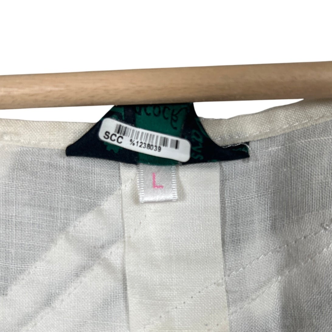 Peacock Linen Women Bohemain Top White Size Large Button Down