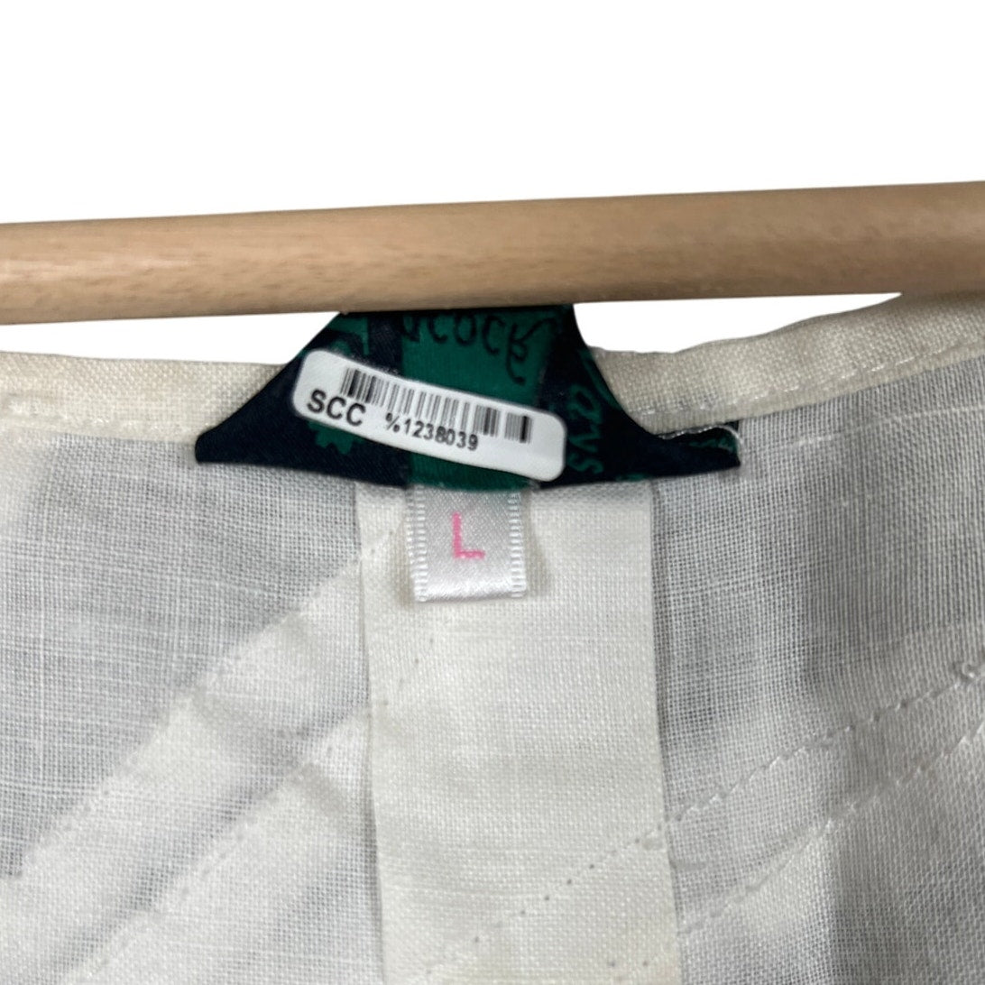 Peacock Linen Women Bohemain Top White Size Large Button Down