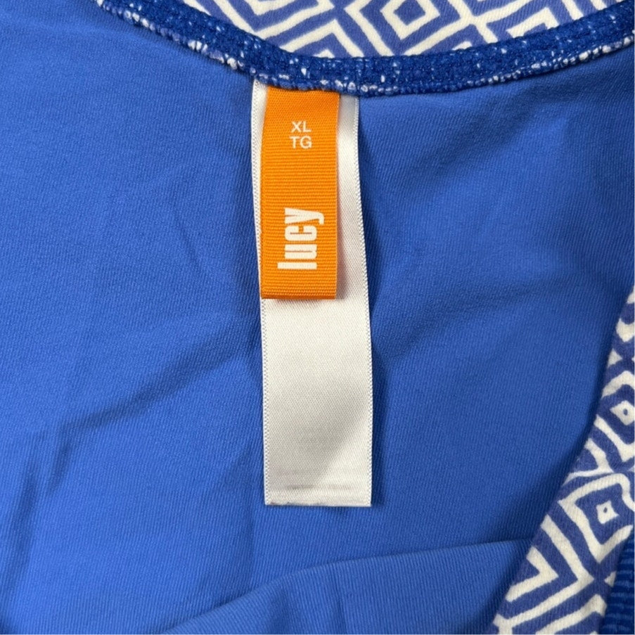 EUC Lucy Activewear Tech Blue White Sleeveless Athletic Tank Top Size XL