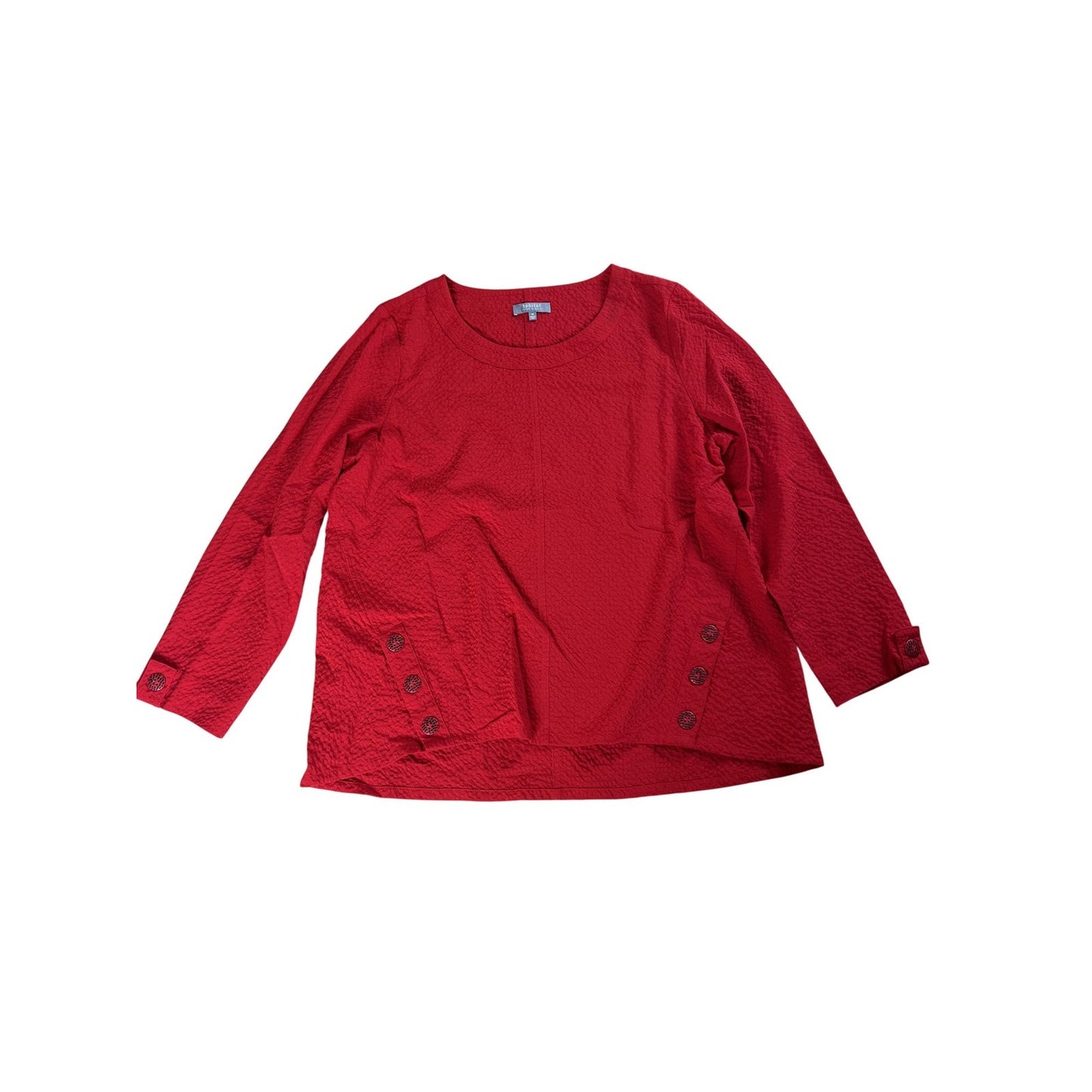 Habitat Tunic Womens M Red 3/4 Sleeve Round Neck Button Accent Jersey Stretch
