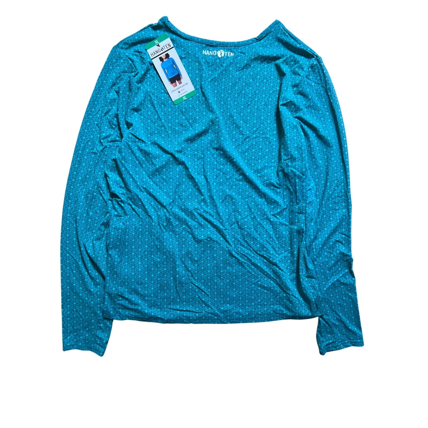 NWT Hang Ten Long Sleeve Sun Tee-Rash Guard-UPF 50+ Quick Dry Pocket Teal XL