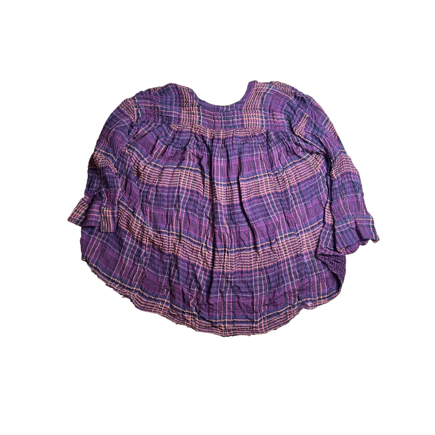 Free People Come On Over Double Knit Multicolor Plaid Flannel Women’s Top Large