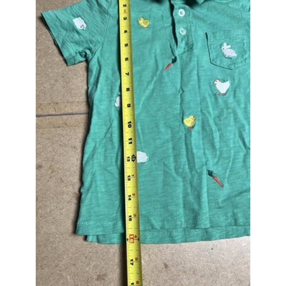 Mini Boden Polo Boys 5T Green Short Sleeve Collared Pocket Embroidered Bunny