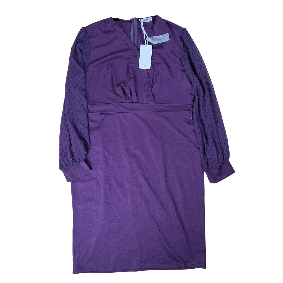 Grace Karin Dress Womens 2XL Purple Pencil Knee Length V-Neck Pleated Stretch