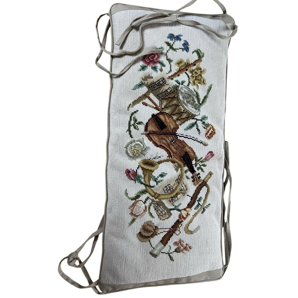 Handmade Bench Cushion Extra Large Beige Cotton Blend Floral Traditional Tie-On