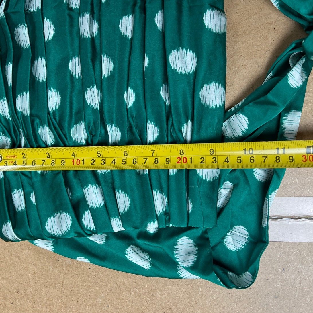 NWT Hutch Crop Top Small Polka Satin Pleated Ruched Stretch Green Bandeau