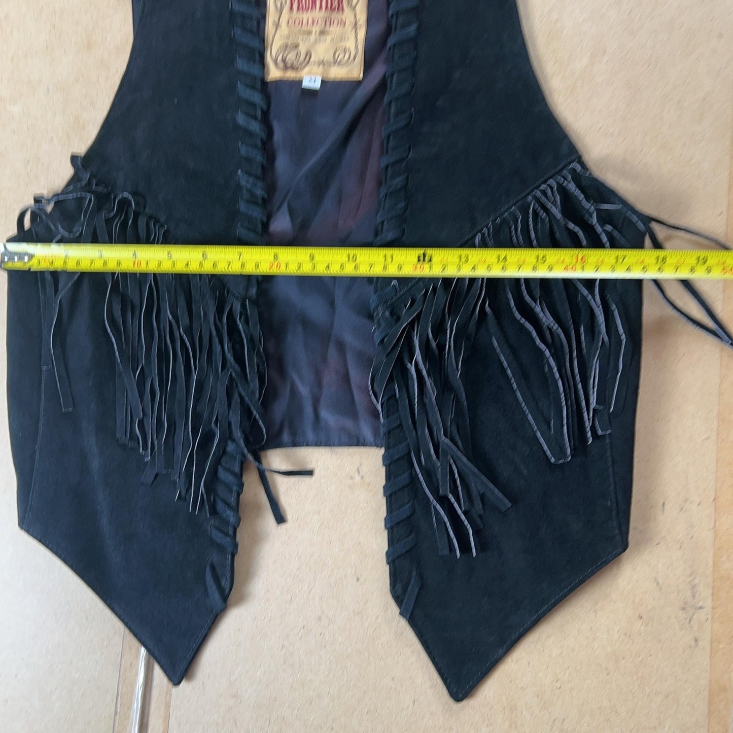 Frontier Collection Vest Womens M Black Lined Fringe Twill Lace Up Casual