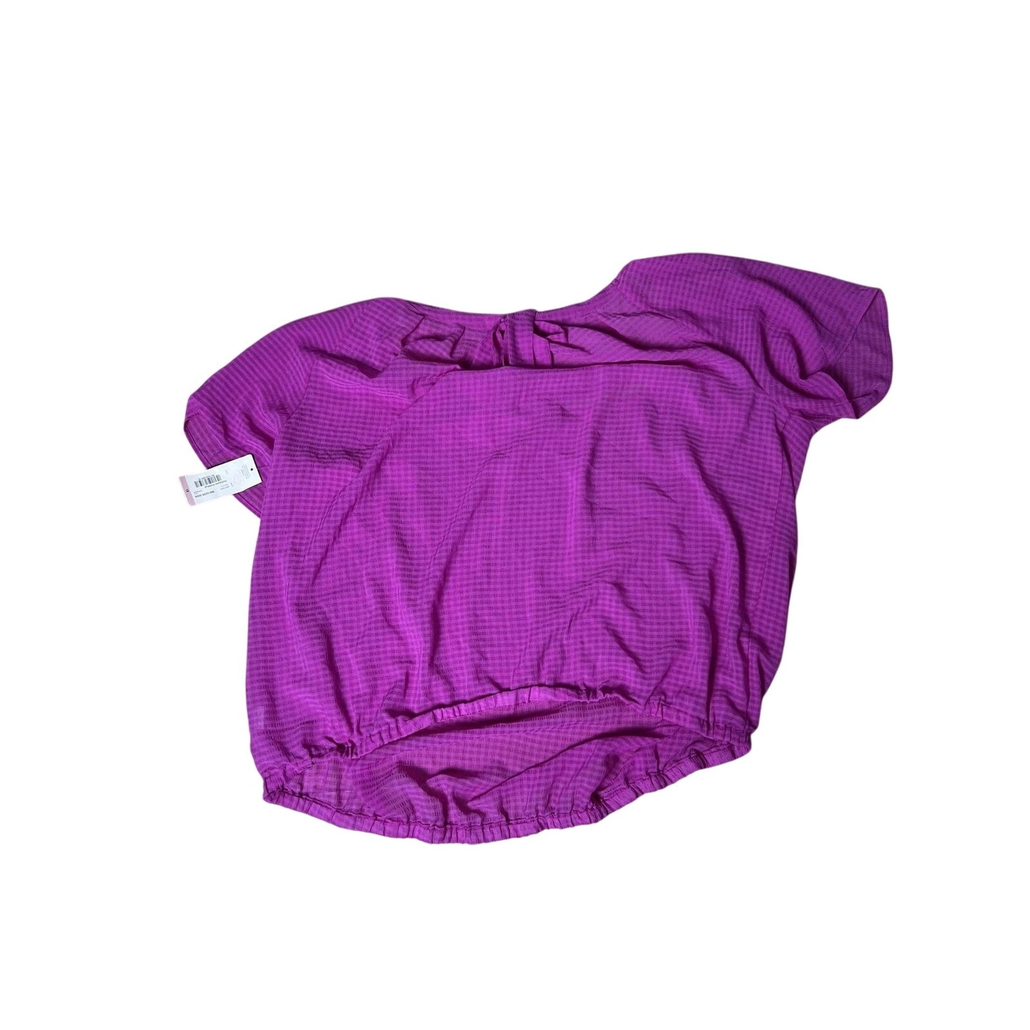 A.n.a Blouse Womens 1X Purple Scoop Neck Short Sleeve Pleated Elastic Waist