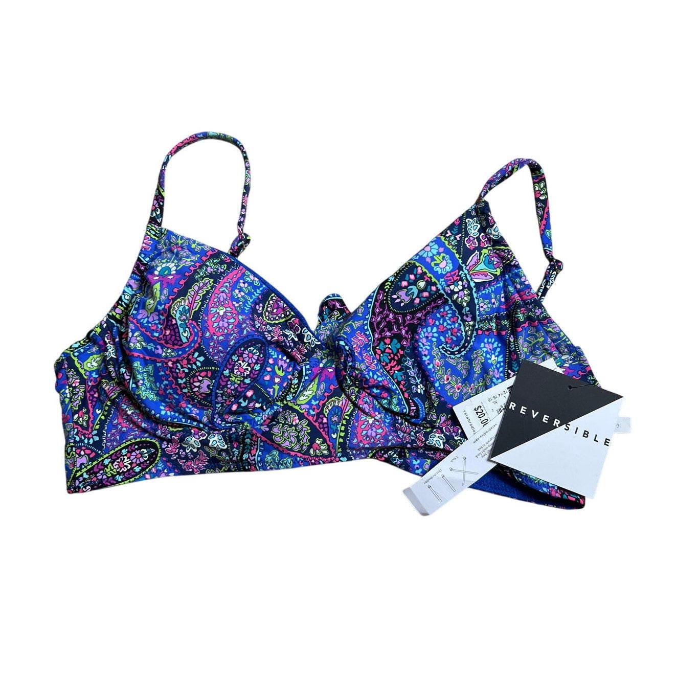 NWT Vera Bradley Reversible Chambray & Petite Paisley Eva Bikini Top Size M