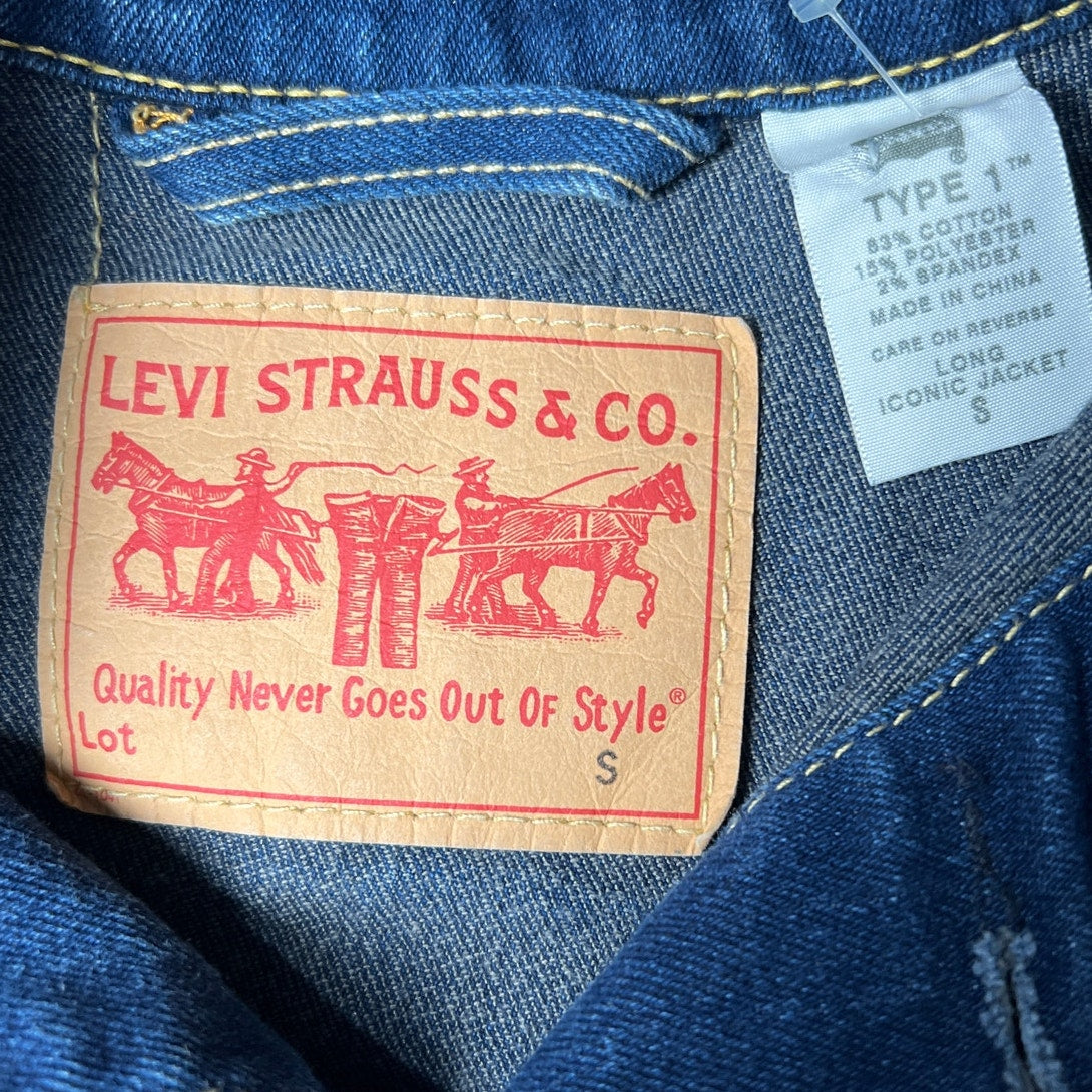 Levi's Type 1 Long Iconic Jacket Size Small Button Up Denim Retro