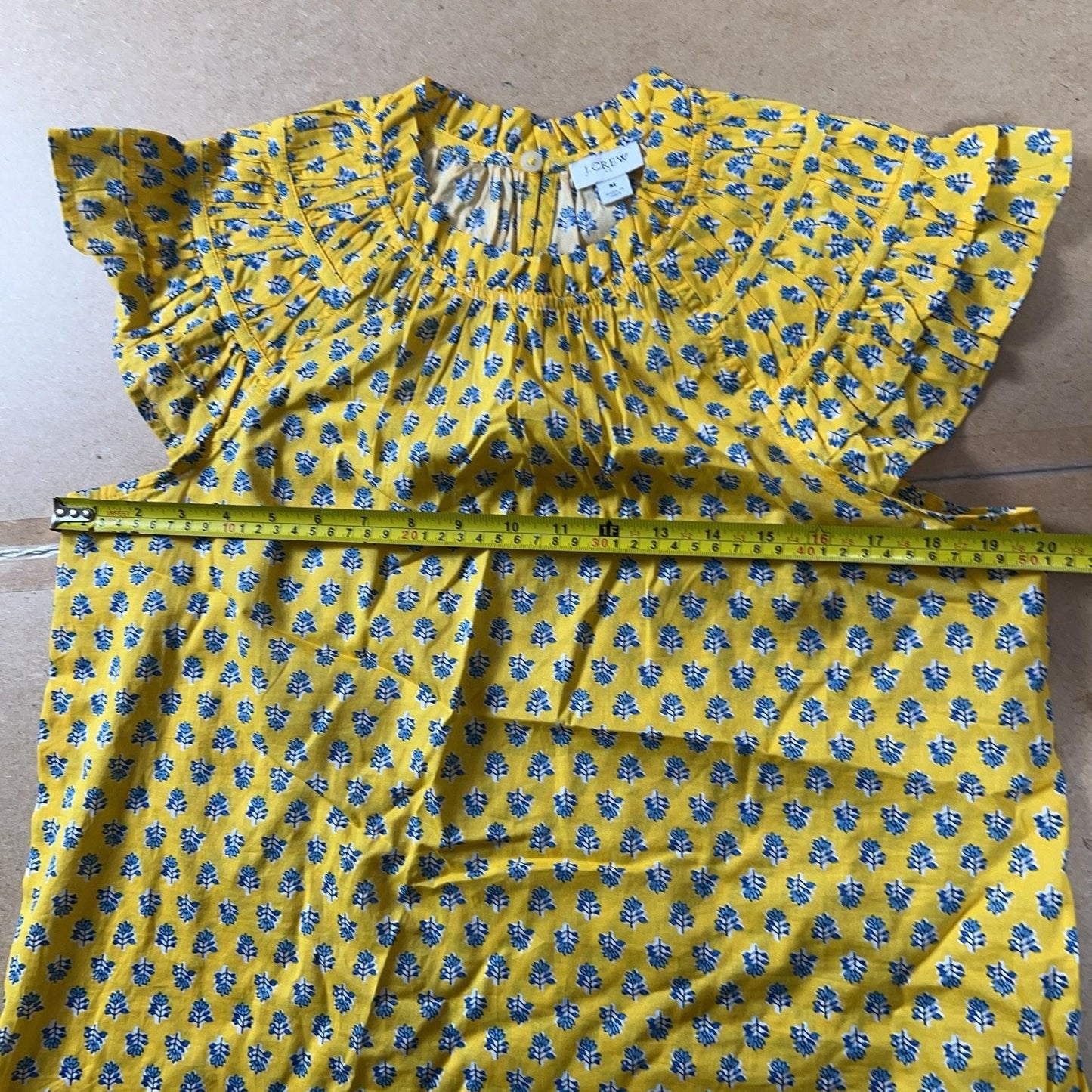 J.CREW Blouse Womens M Yellow Floral Flutter Sleeve Ruffle Button Cotton
