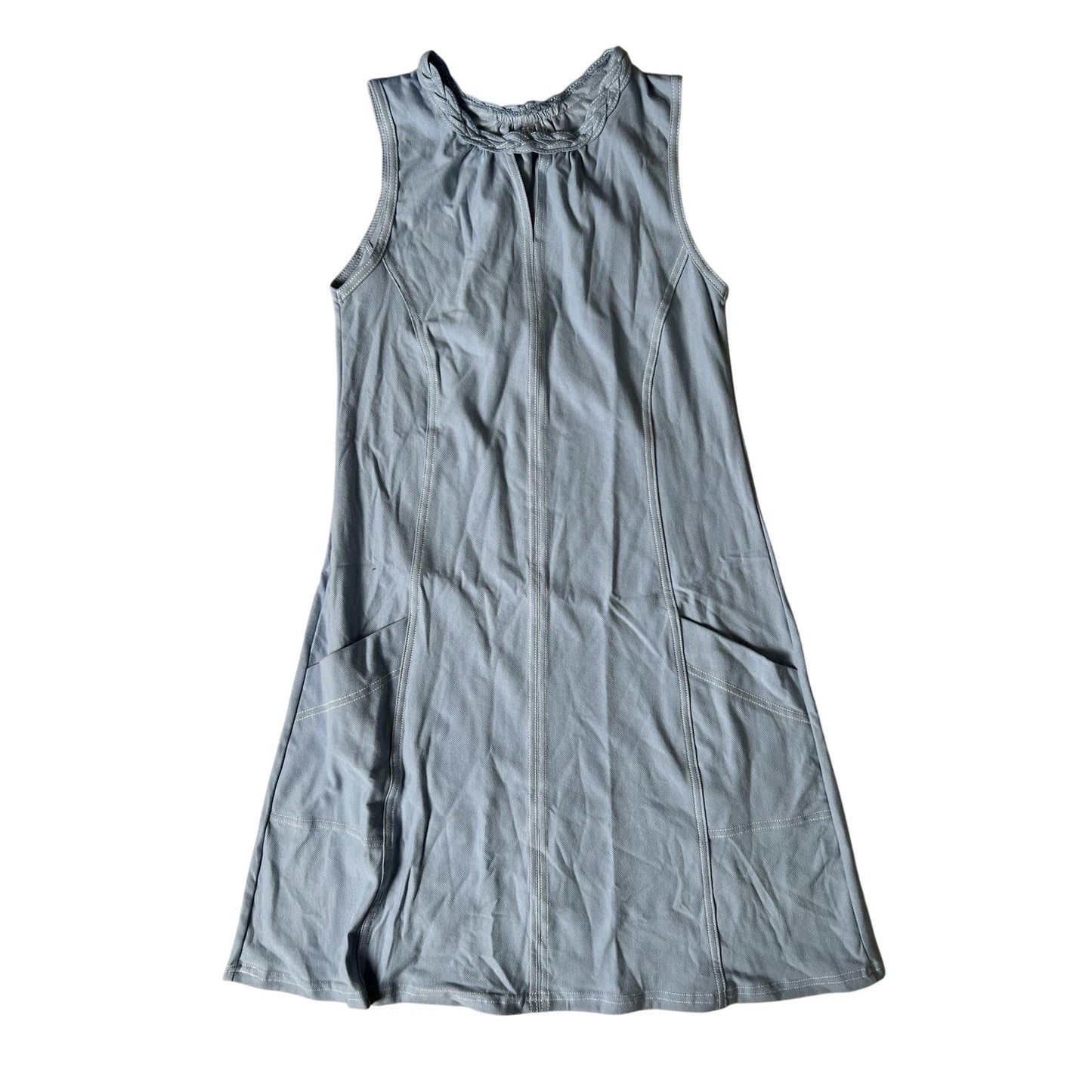 Laura Dress Womens S Blue Tank A-Line High Neck Knee Length Pockets Ruffle