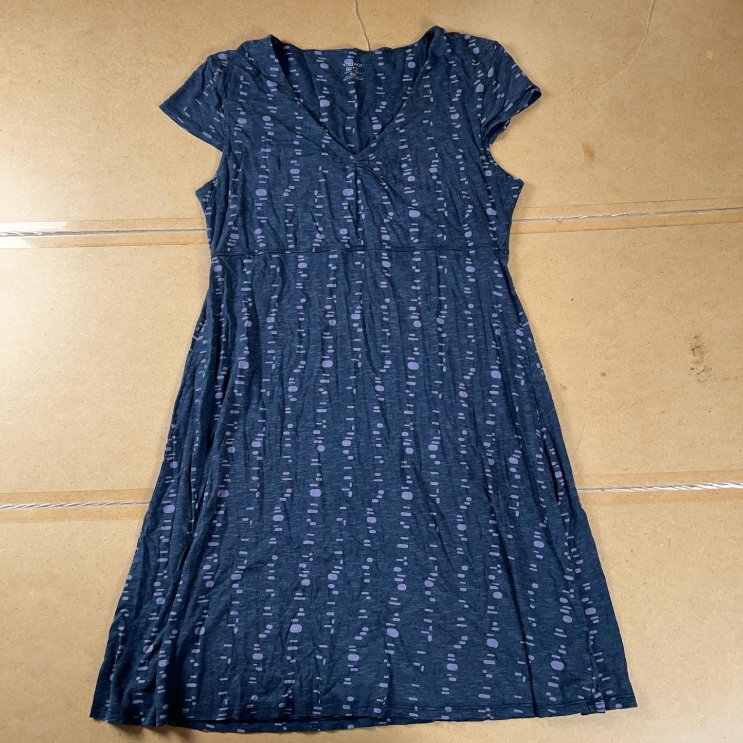 Toad&Co Dress Womens S Blue Polka Dot Midi Fit & Flare V-Neck Empire Waist