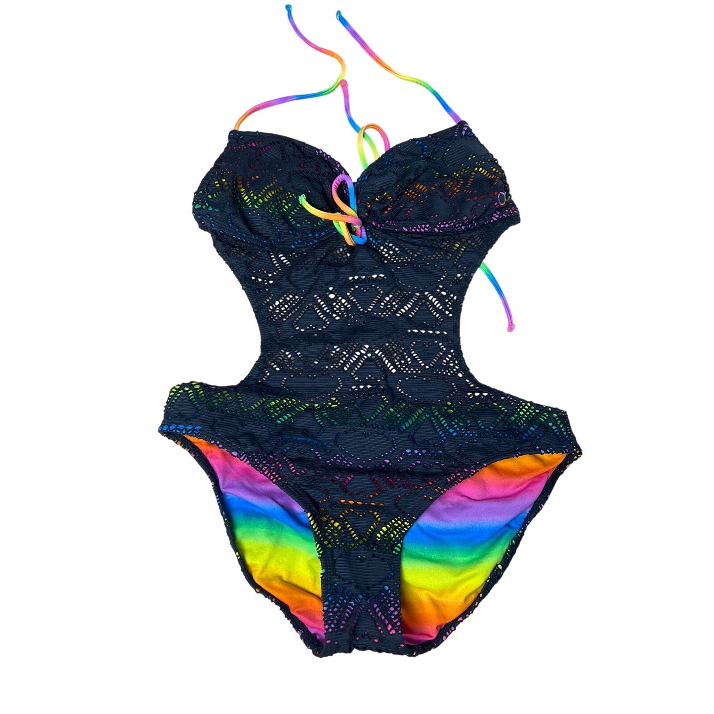 Y2K OP Rainbow Eyelet Swimsuit Size Large (11-13)
