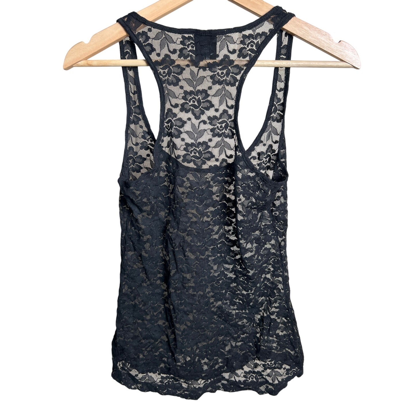Y2K Vanity Small S Nylon Black Women Lace Floral Tank Top