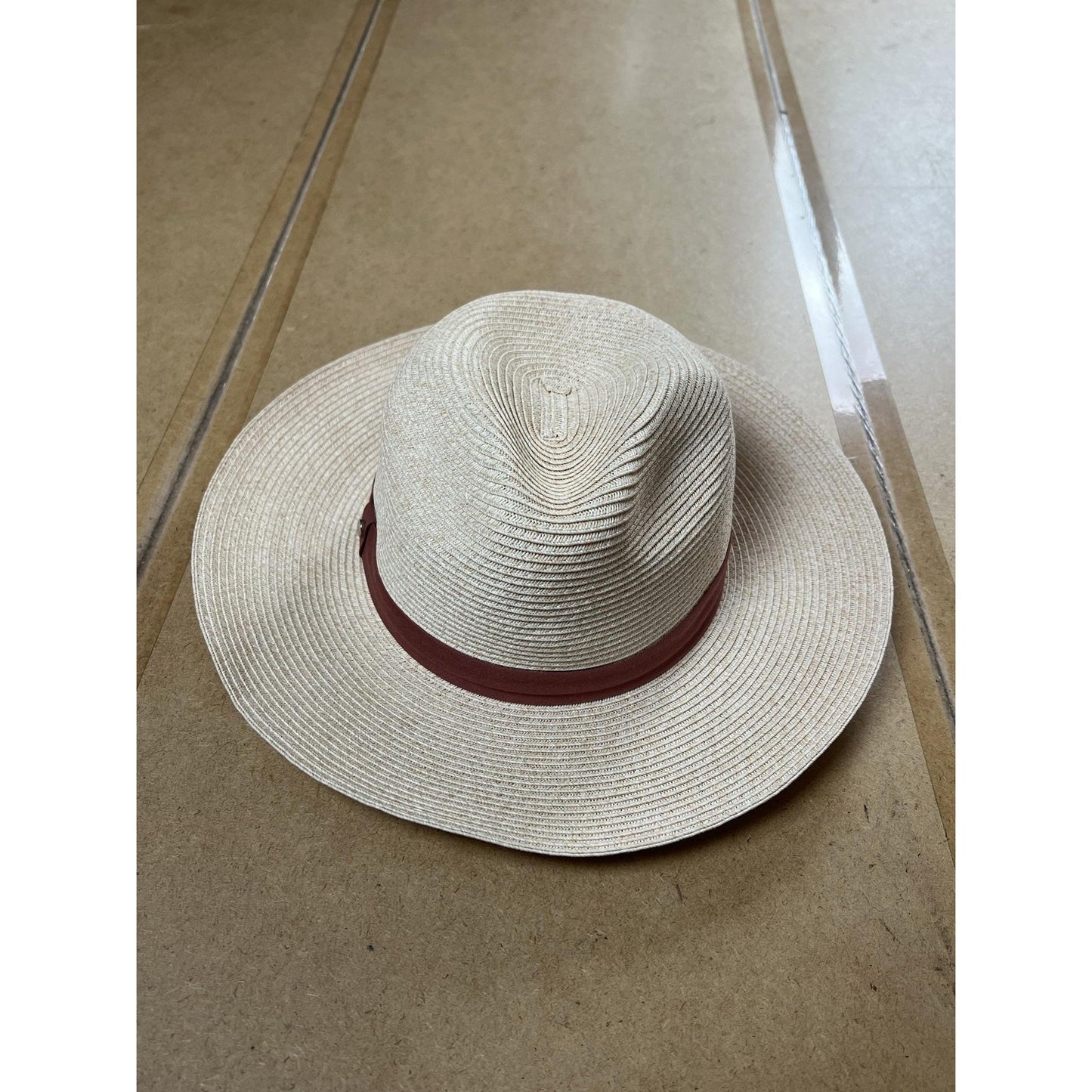 Nordstrom Hat Womens One Size Beige Straw Panama Wide Brim Travel Beach Summer