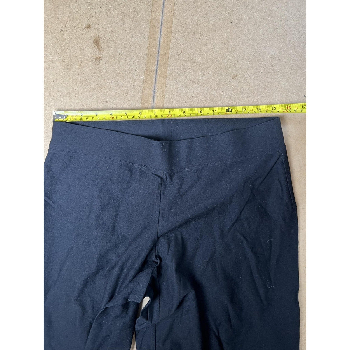 Eileen Fisher Pants Womens PM Petite Black Jersey Knit Elastic Waist Pockets