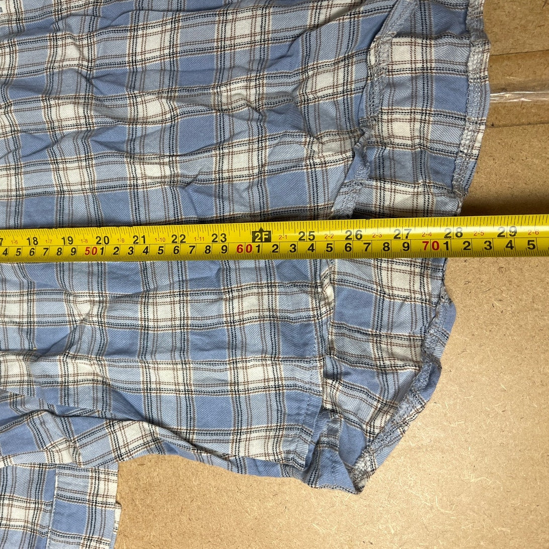 Boohoo Women's Blue Plaid Long Sleeve Button Down Collared Shirt Size 6