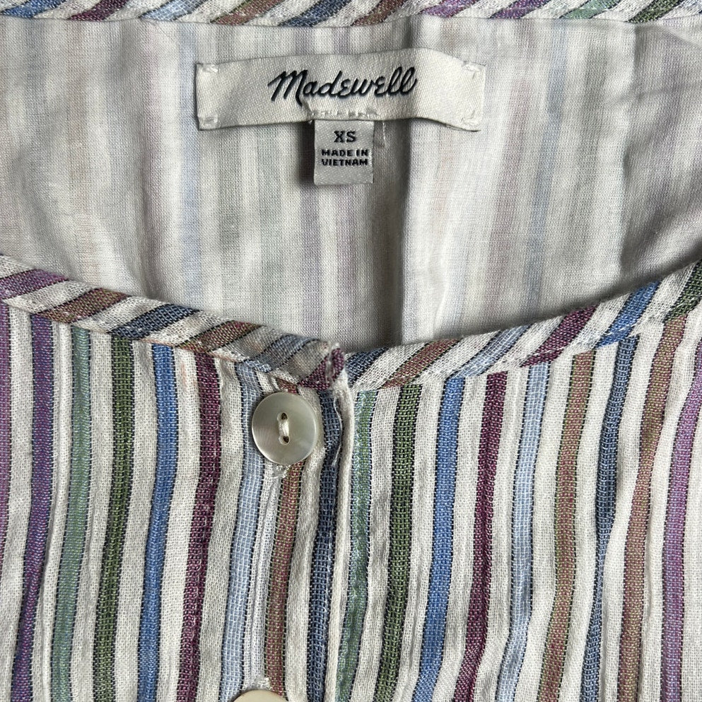 Madewell Striped Crewneck Button Front Tiered Mini Dress Multicolor Cotton Size XS