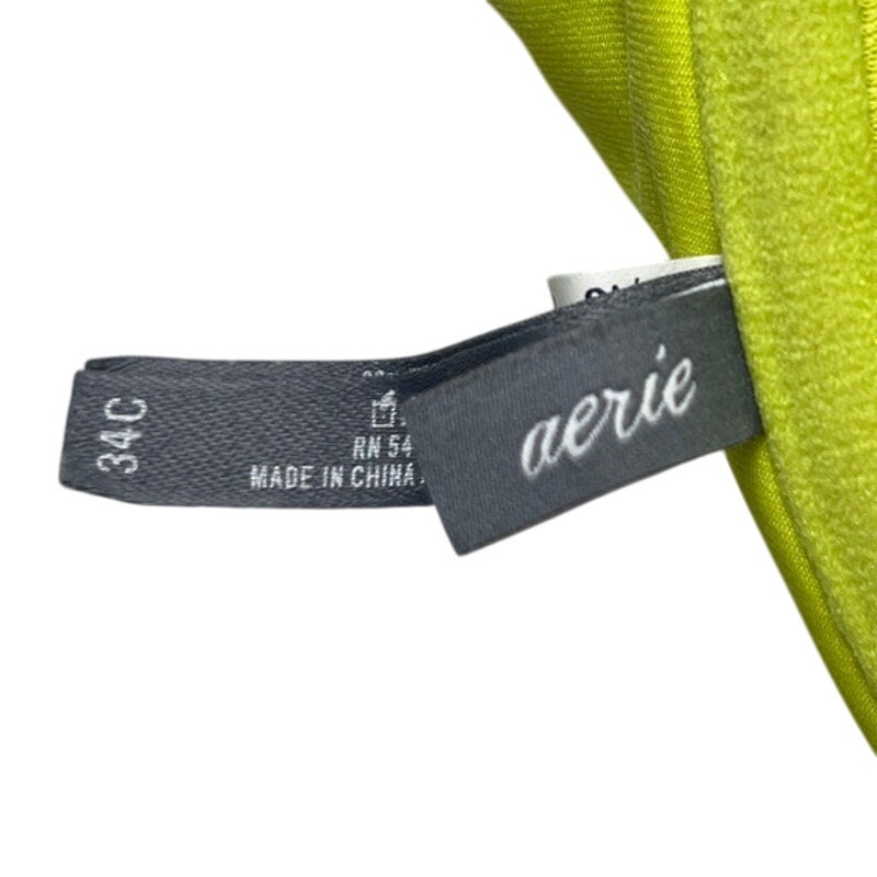 Aerie 34C Neon Yellow Swimwear Bikini Top Blue Bowtie Adjustable Halter Top