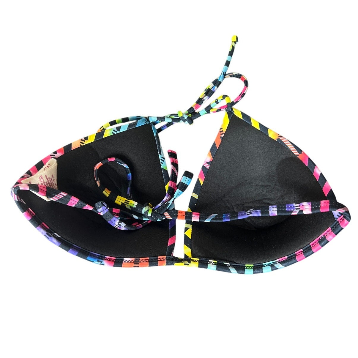 Ocean Pacific Striped Rainbow Multicolor Halter Bikini Top Size Large L - EUC