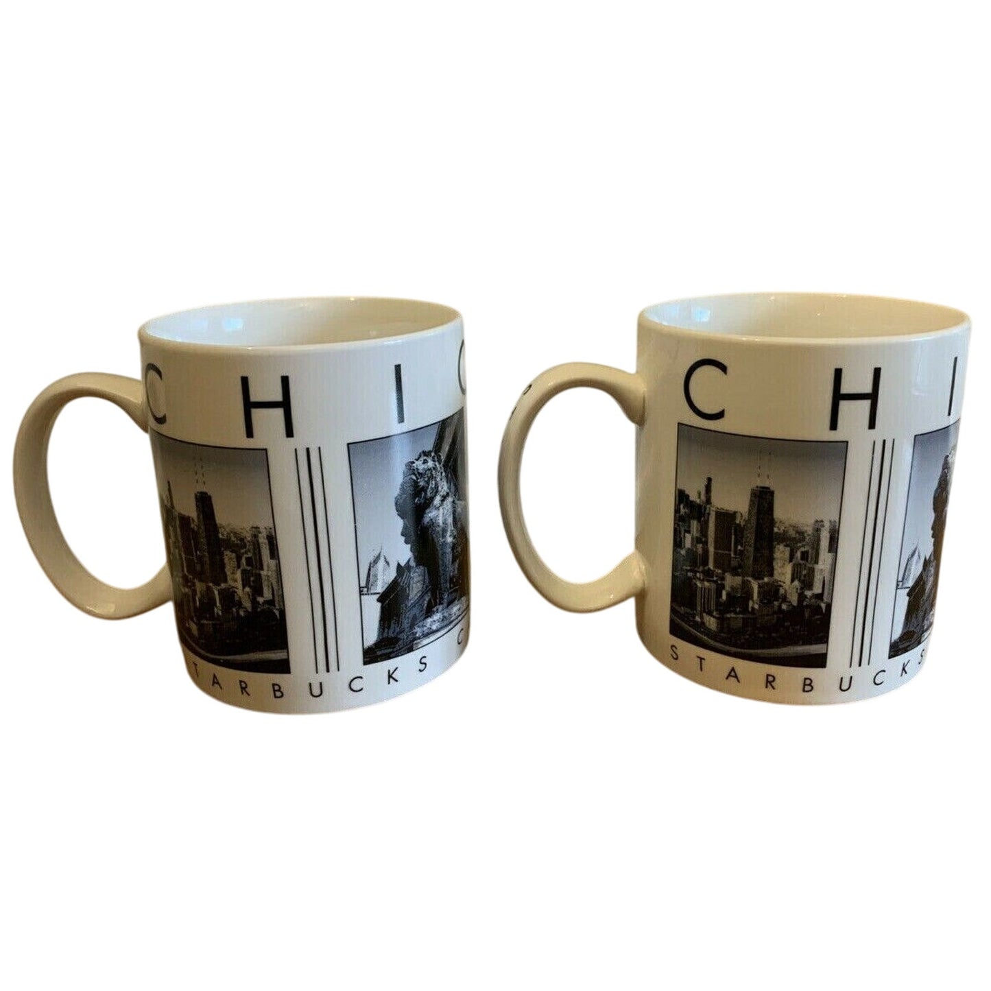 Starbucks 2003 CHICAGO City Scenes Barista 14oz coffee mug set - Qty 2