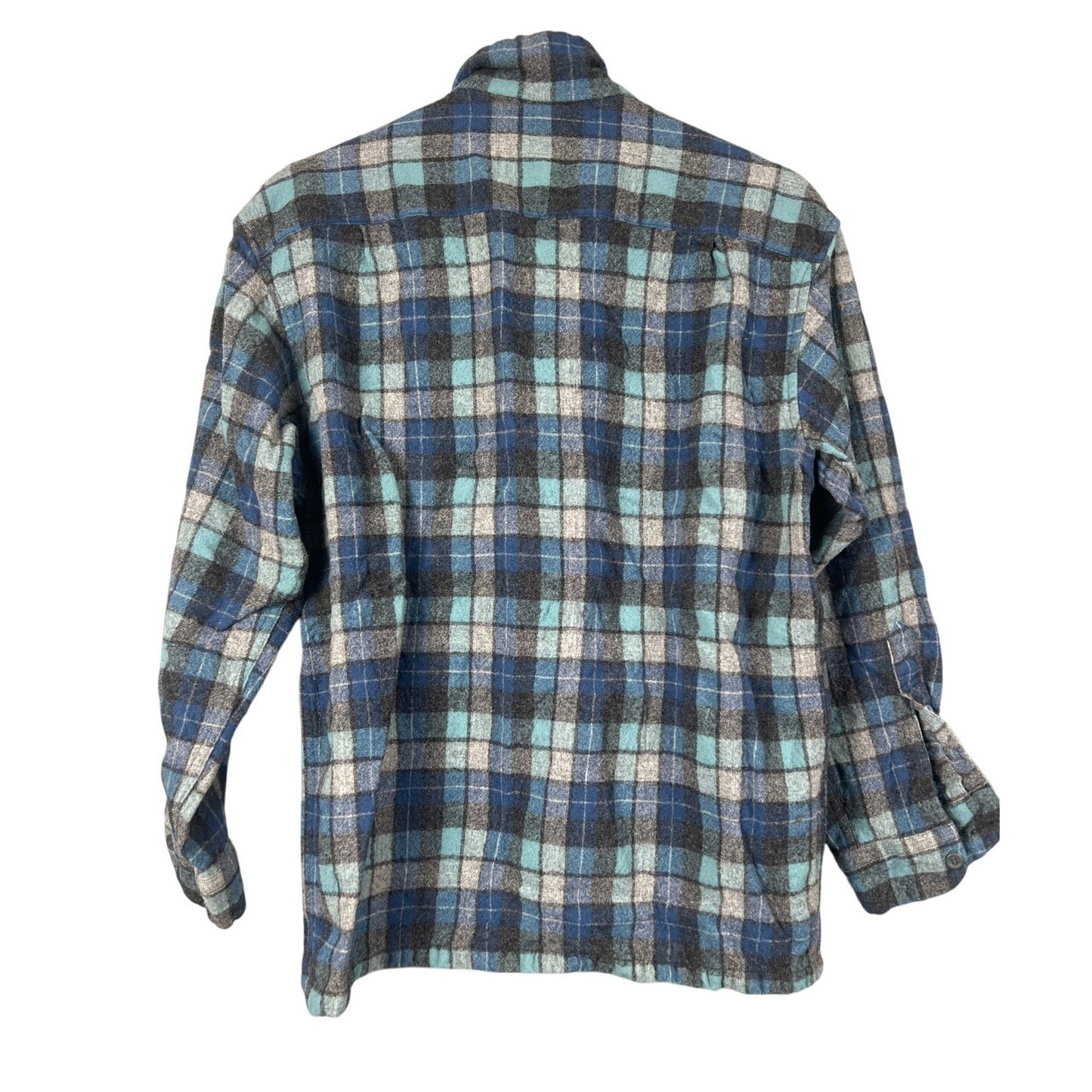 Pendleton Mens Medium Blue Button Up Wool Plaid Beach Boys Limited Edition