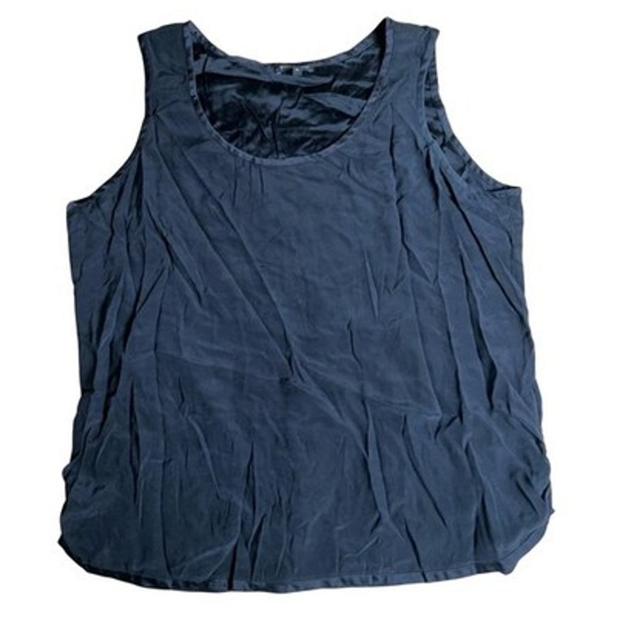 EILEEN FISHER Tank Womens XL Black Satin Silk Spandex Pleated Lightweight