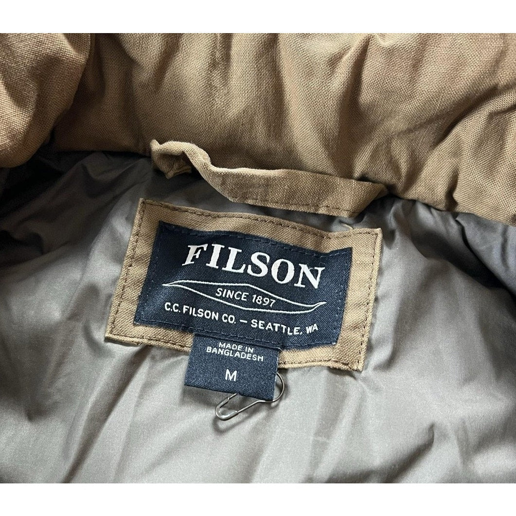 Filson Vest Mens M Brown Puffer Jacket Canvas Down Insulated Quilted Collared