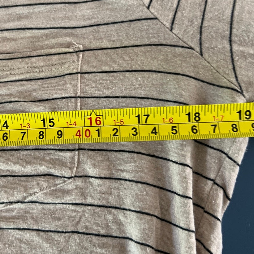 PrAna Women's M Striped Pocket Long Sleeve Foundation Tee Oatmeal Black