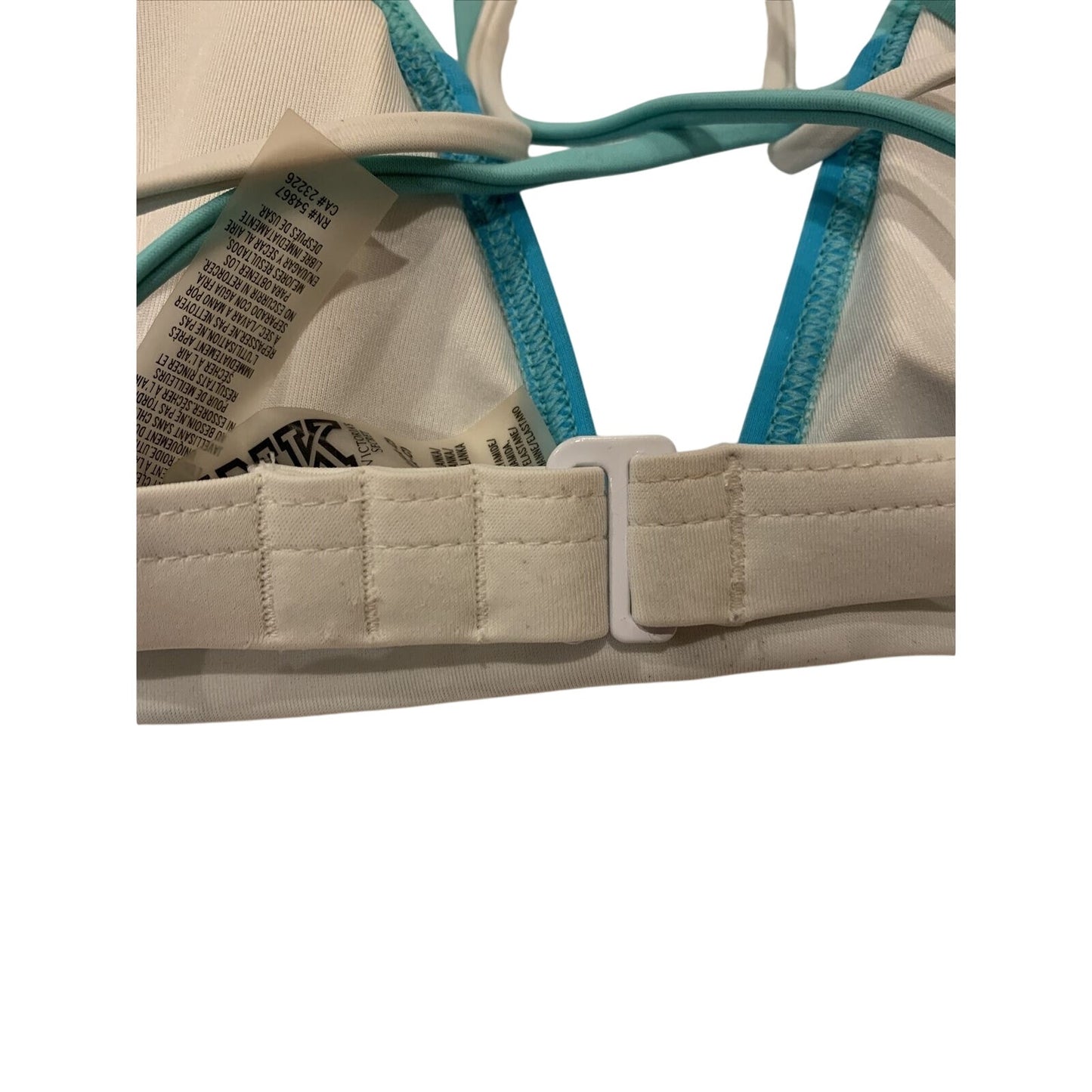 Victoria's Victoria Secret Bikini PINK Top Blue Crossed Back Straps Size S - EUC