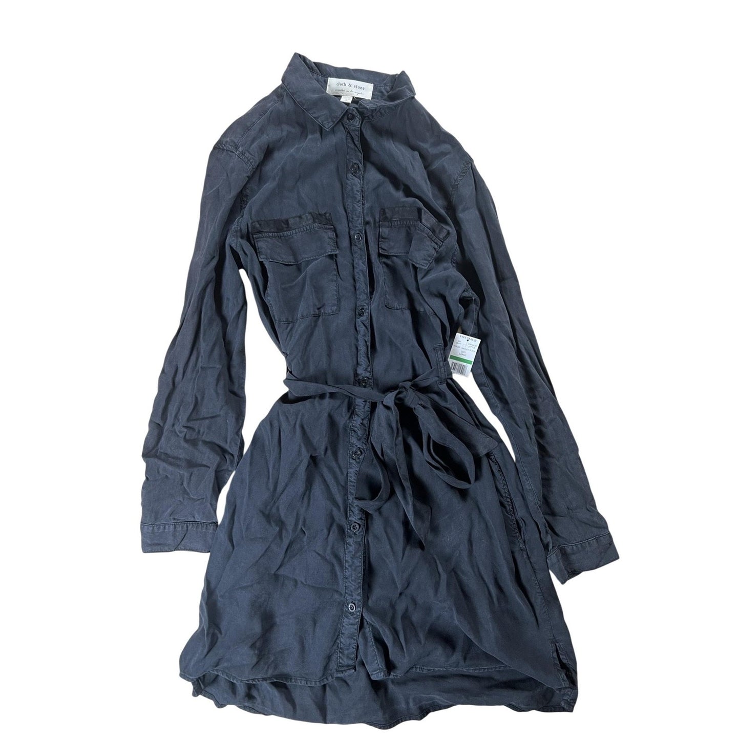Cloth & Stone Dress Womens L Black Shirt Dress Collared Button Pockets Rayon