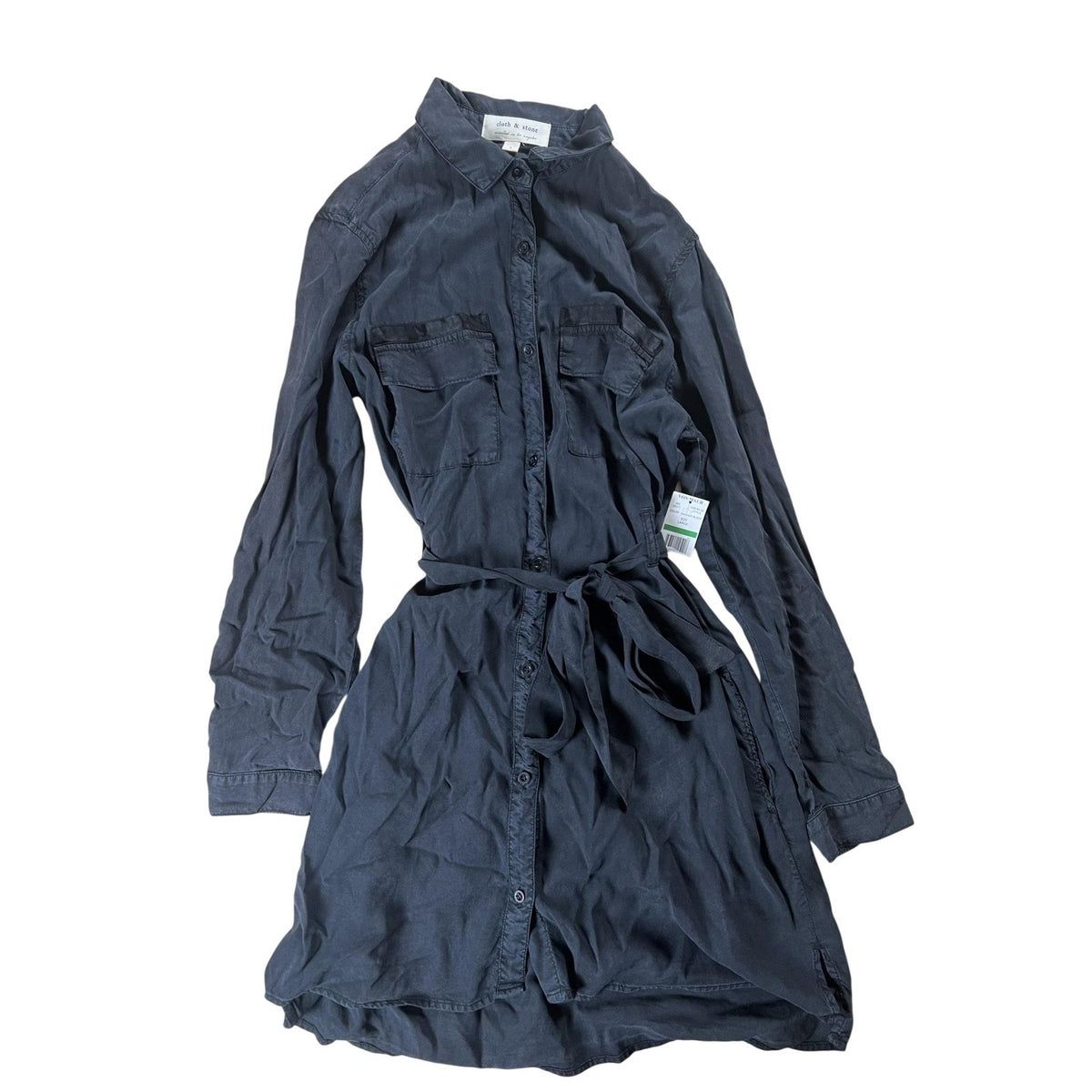 Cloth & Stone Dress Womens L Black Shirt Dress Collared Button Pockets Rayon