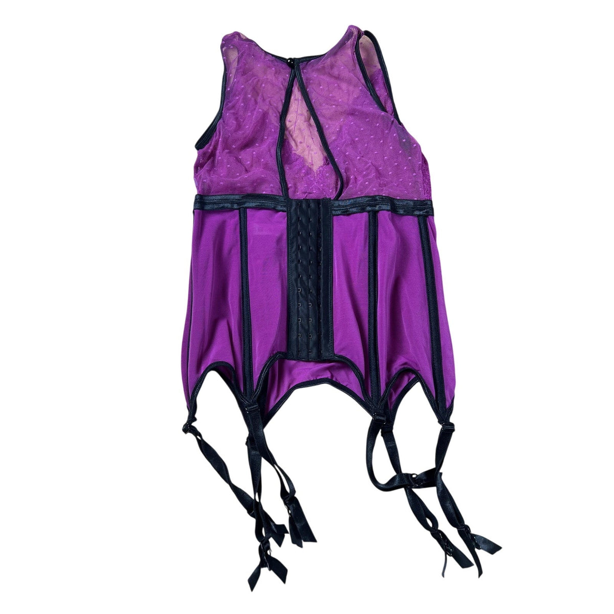 Coquette Garter Slip Womens M/M Purple Lace Mesh Hook & Eye Boned Waist 4092