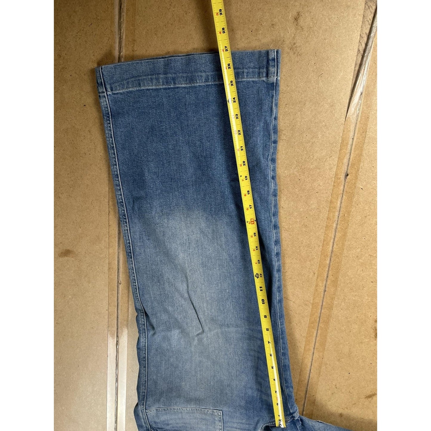 Culotte high waist Pants Womens 42 Blue Ankle Denim Relaxed Fit Pockets Zip