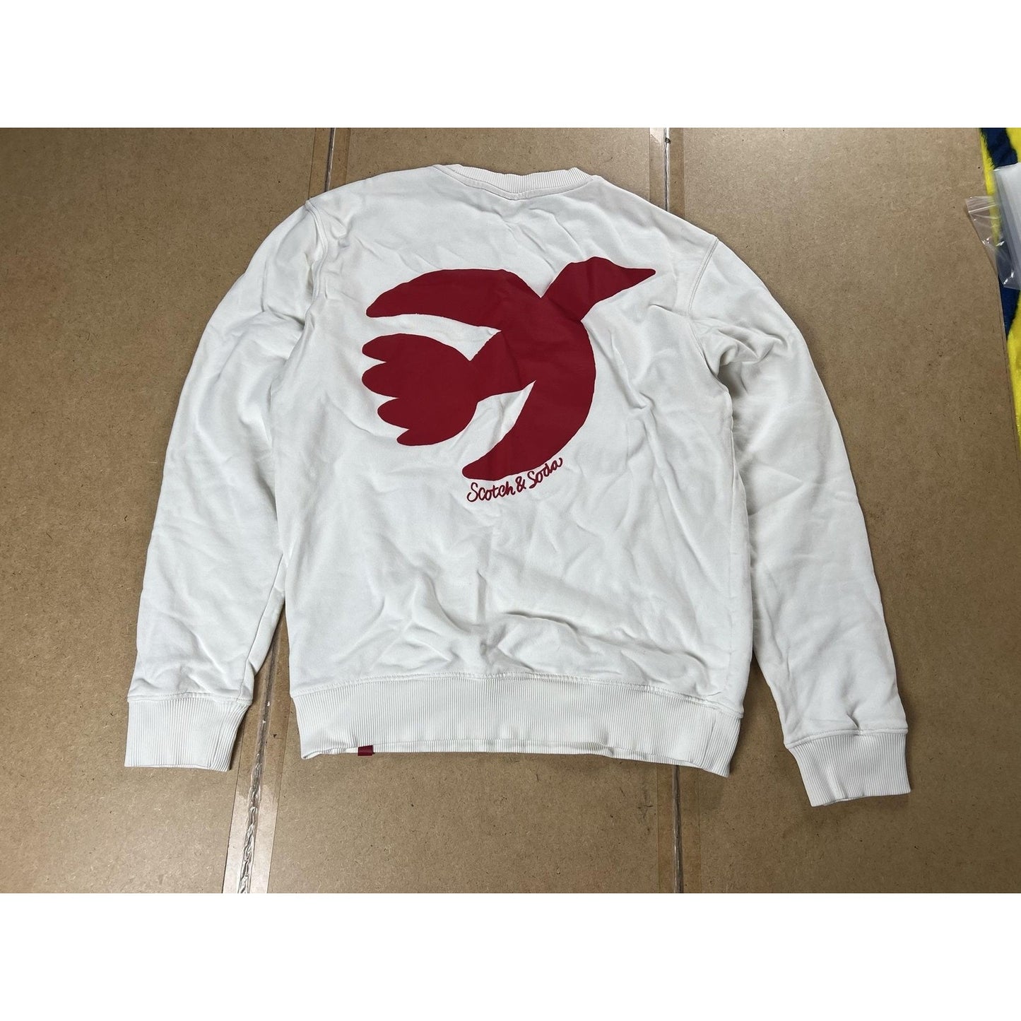 Scotch & Soda Sweater Mens M White Pullover Crew Neck Bird Back Graphic Organic
