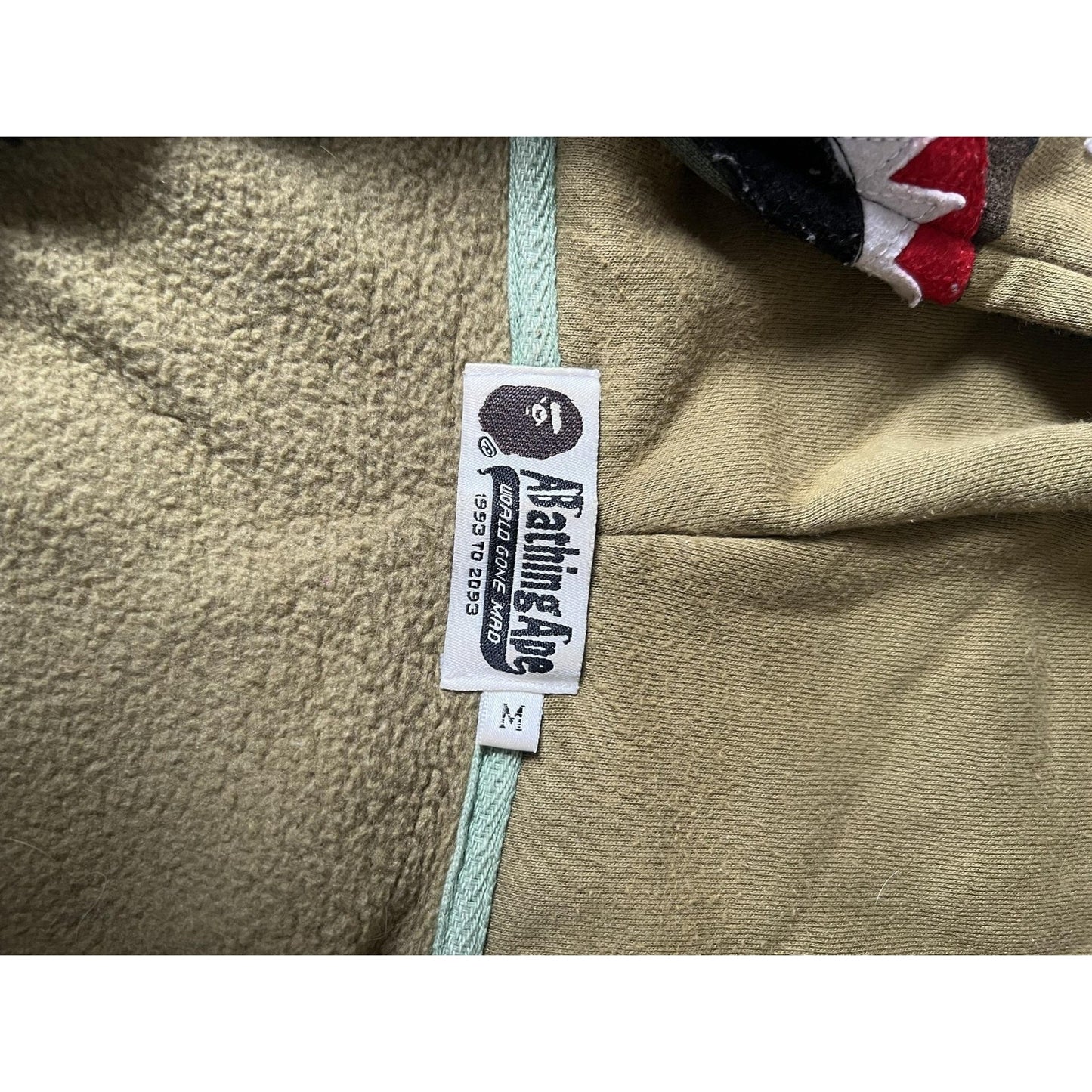 A Bathing Ape Sweater Mens M Green Camo Full Zip Hooded Shark Face Embroidered