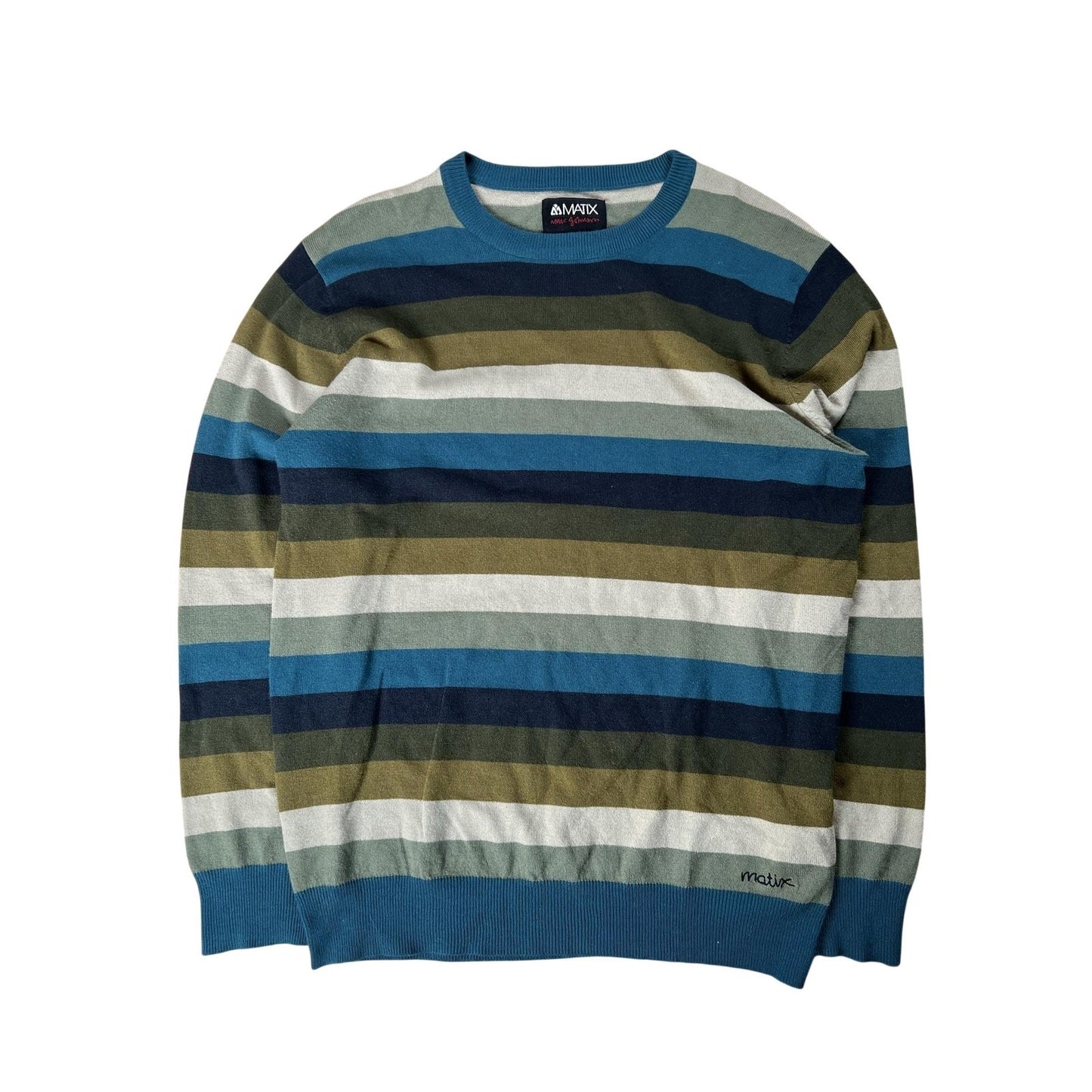 Matix Sweater Mens L Multicolor Pullover Crew Neck Knit Lightweight Striped Logo
