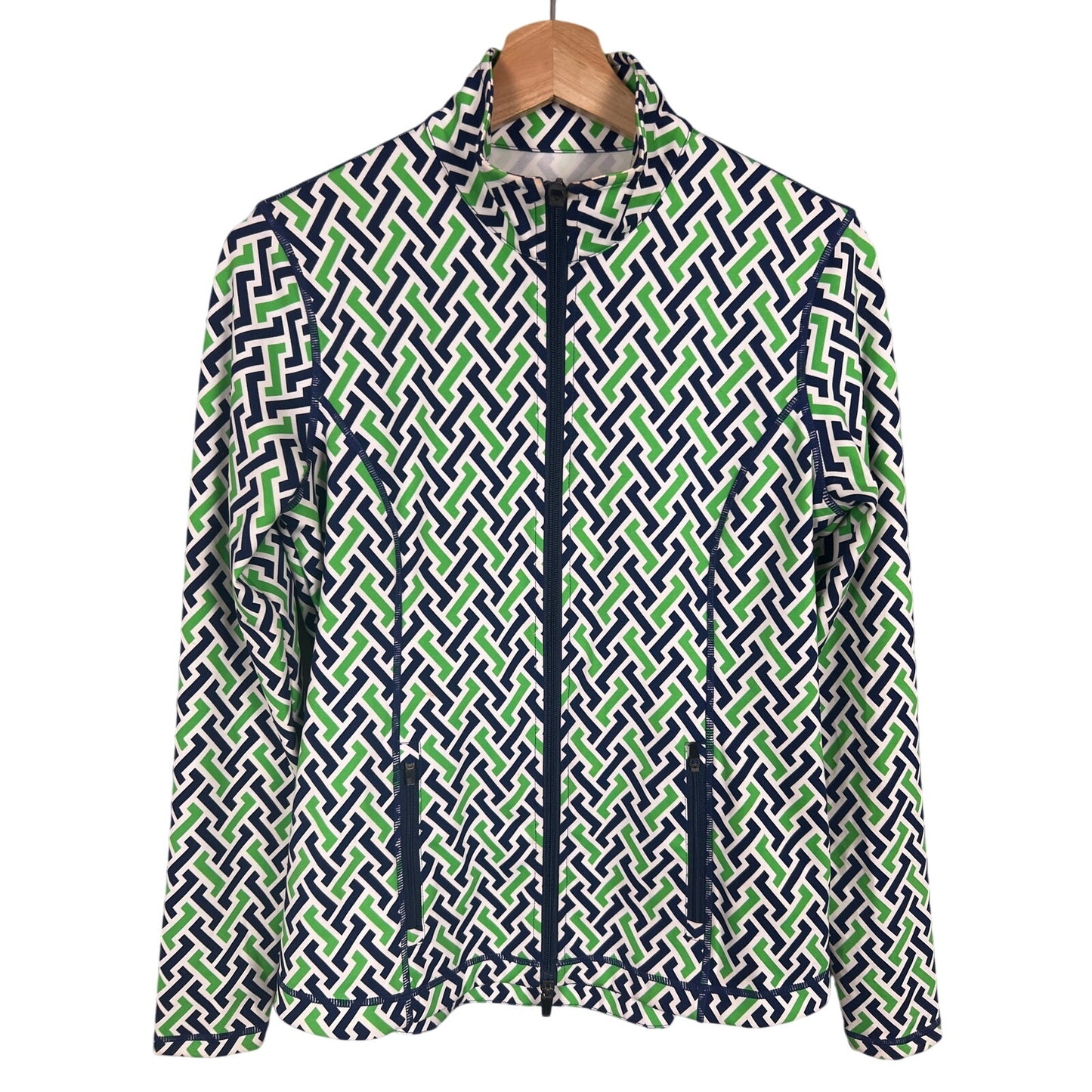 J. McLaughlin Size Small Full Zip Green Chevron Activewear Jacket